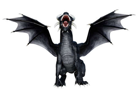 3D rendering of a fantasy dragon isolated on white backgroundの写真素材