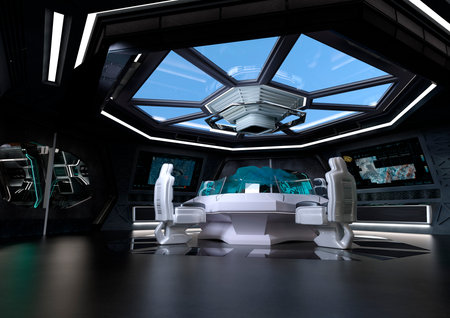 3D rendering of a futuristic sceince fiction control centerの写真素材