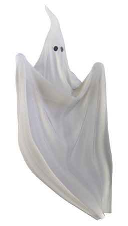 3D rendering of a halloween ghost isolated on white backgroundの写真素材