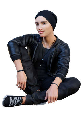 3D rendering of a teenager boy isolated on white backgroundの写真素材