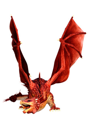 3D rendering of a fantasy dragon isolated on white backgroundの写真素材
