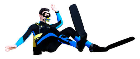 3D rendering of a young male diver isolated on white backgroundの写真素材
