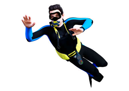 3D rendering of a young male diver isolated on white backgroundの写真素材