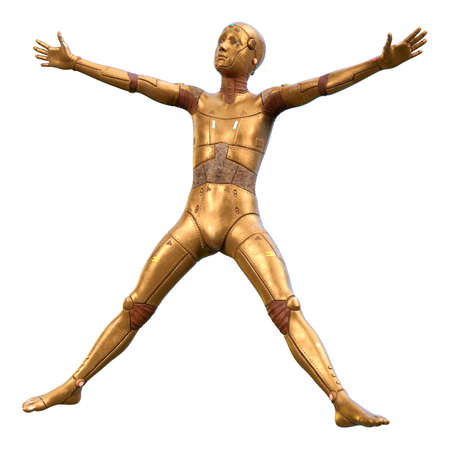 3D rendering of a male robot isolated on white backgroundの写真素材