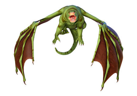 3D rendering of a fantasy dragon isolated on white backgroundの写真素材