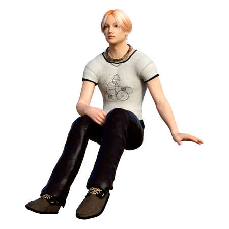 3D rendering of a teenager boy isolated on white backgroundの写真素材