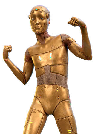 3D rendering of a male robot isolated on white backgroundの写真素材