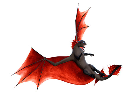 3D rendering of a fantasy dragon isolated on white backgroundの写真素材