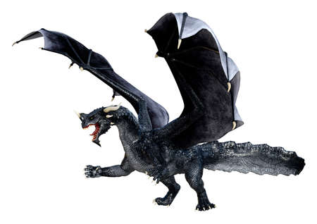 3D rendering of a fantasy dragon isolated on white backgroundの写真素材