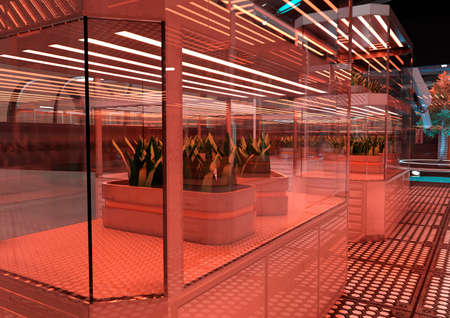 3D rendering of a futuristic sceince fiction plant laboratory interiorの写真素材