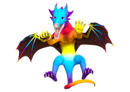 3D rendering of a fantasy dragon isolated on white backgroundの写真素材