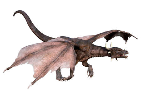 3D rendering of a fantasy dragon isolated on white backgroundの写真素材