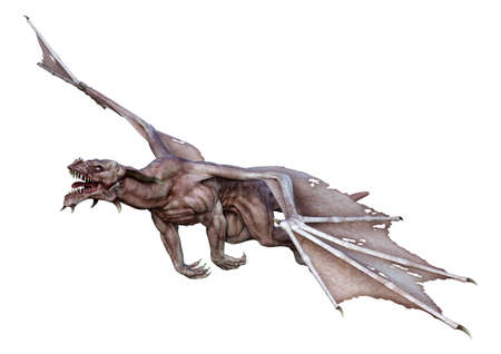 3D rendering of a fantasy dragon isolated on white backgroundの写真素材