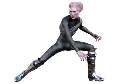 3D rendering of a fantasy alien isolated on white background