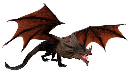 3D rendering of a fantasy dragon isolated on white backgroundの写真素材