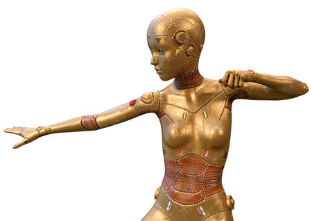 3D rendering of a female robot isolated on white backgroundの写真素材