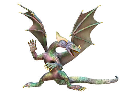 3D rendering of a fantasy dragon isolated on white backgroundの写真素材