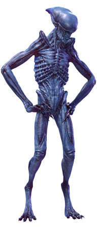 3D rendering of a blue male alien isolated on white background