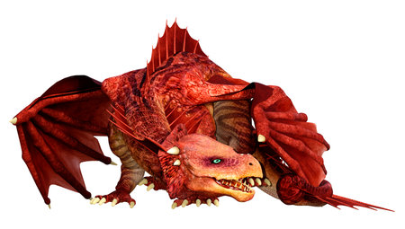 3D rendering of a fantasy dragon isolated on white backgroundの写真素材