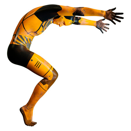 3D rendering of a male robot isolated on white backgroundの写真素材