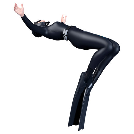 3D rendering of a female freediver isolated on white backgroundの写真素材