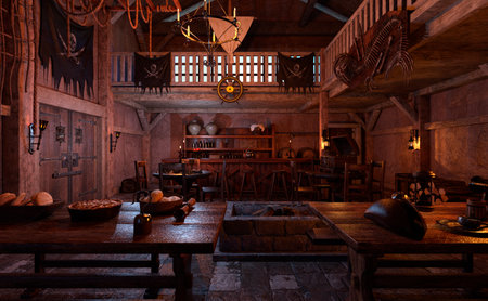 3D rendering of a pirate bar interiorの写真素材