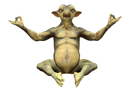 3D rendering of a green alien isolated on white backgroundの写真素材