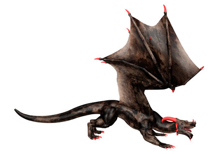 3D rendering of a fantasy dragon isolated on white backgroundの写真素材