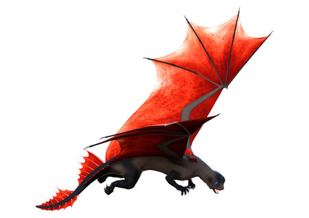 3D rendering of a fantasy dragon isolated on white backgroundの写真素材