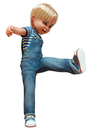 3D rendering of a cartoon Caucasian boy isolated on white backgroundの写真素材