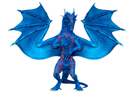 3D rendering of a fantasy dragon isolated on white backgroundの写真素材