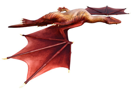3D rendering of a fantasy dragon isolated on white backgroundの写真素材