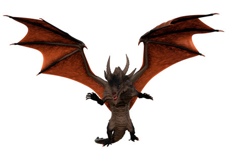 3D rendering of a fantasy dragon isolated on white backgroundの写真素材