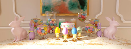 3D rendering of a festive Easter brunch table