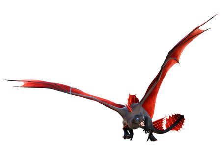 3D rendering of a fantasy dragon isolated on white backgroundの写真素材