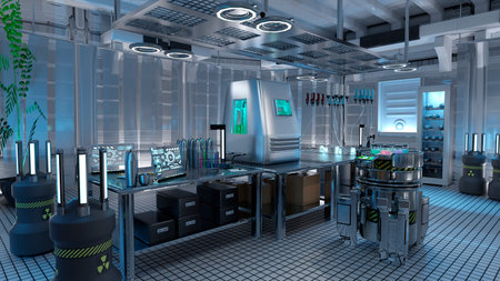 3D rendering of a science fiction laboratory interiorの写真素材
