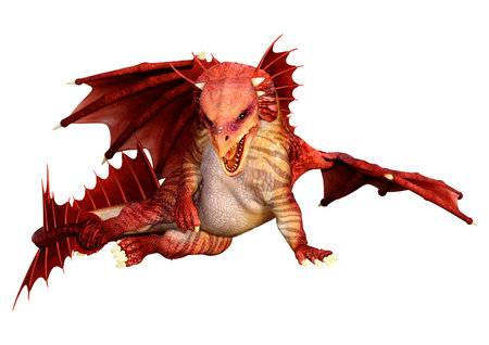 3D rendering of a fantasy dragon isolated on white backgroundの写真素材