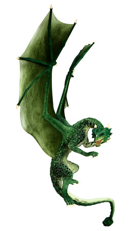 3D rendering of a fantasy dragon isolated on white backgroundの写真素材