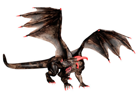 3D rendering of a fantasy dragon isolated on white backgroundの写真素材