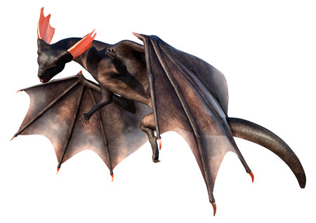 3D rendering of a fantasy dragon isolated on white backgroundの写真素材