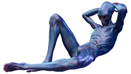 3D rendering of a blue male alien isolated on white background