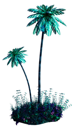3D rendering of fantasy alien palm trees isolated on white backgroundの写真素材