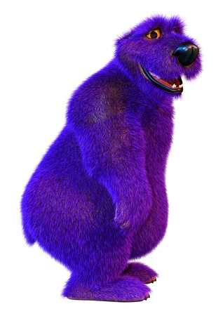 3D rendering of a cartoon purple bear isolated on white background