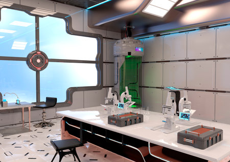 3D rendering of a futuristic sceince fiction laboratory