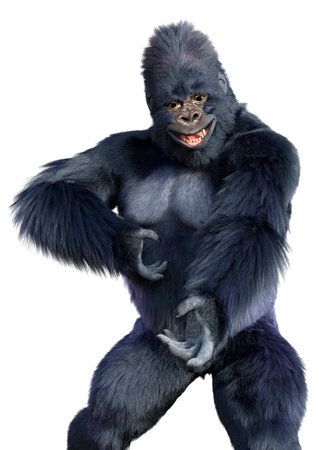 3D rendering of a black gorilla ape isolated on white background