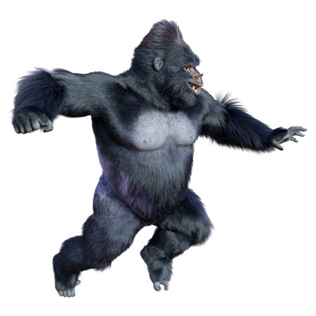 3D rendering of a black gorilla ape isolated on white background