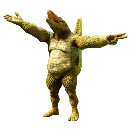 3D rendering of a fantasy crocodile isolated on white backgroundの写真素材