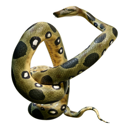 3D rendering of a green anaconda or Eunectes murinus or common anaconda orwater boa isolated on...