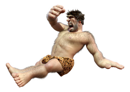 3D rendering of a cartoon caveman isolated on white backgroundの写真素材