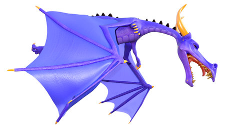 3D rendering of a fantasy dragon isolated on white backgroundの写真素材